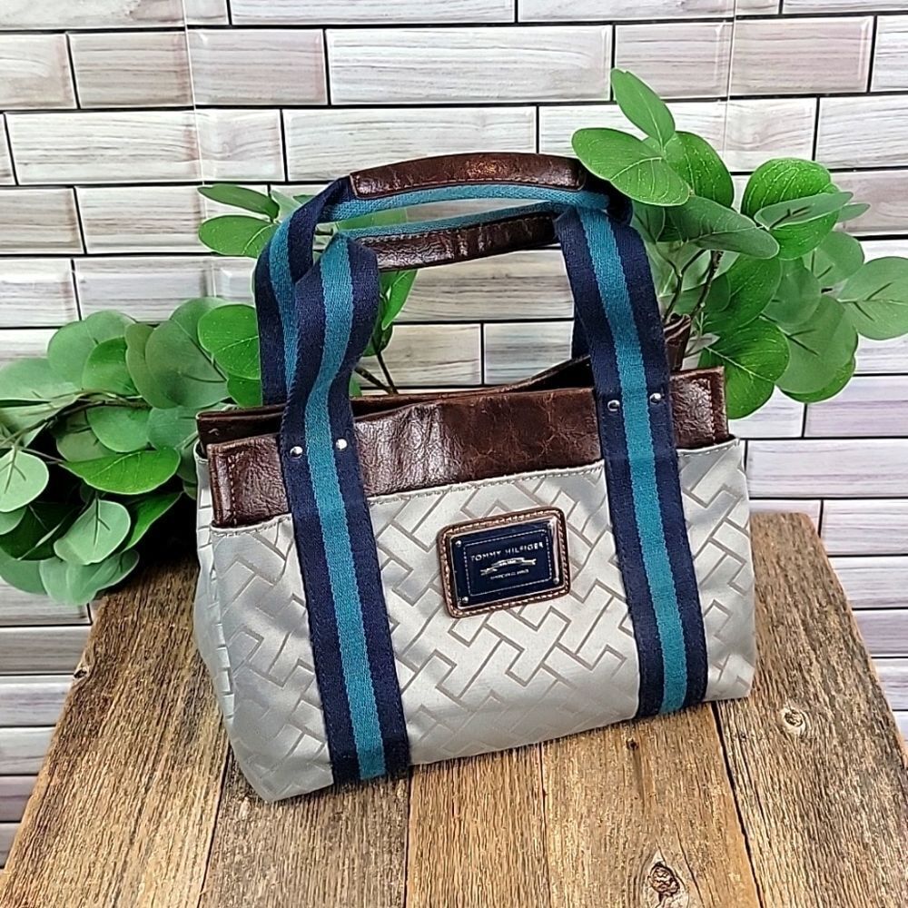 Tommy Hilfiger grey monogrammed canvas top handle bag